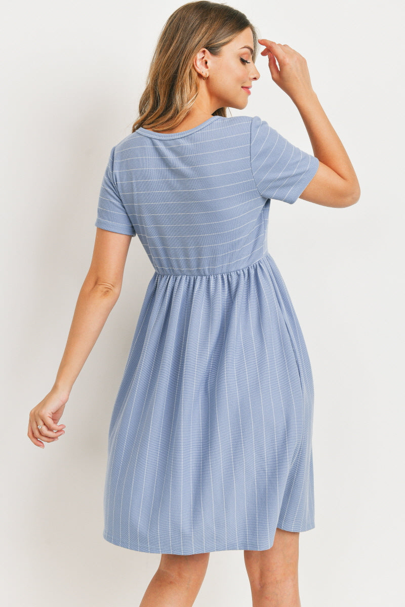 Denim Short Sleeve Stripe w/Side Pocket Maternity Dress