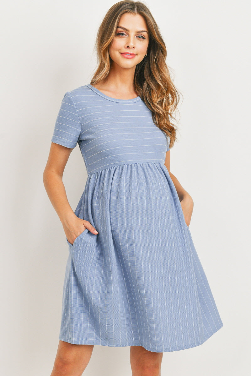 Denim Short Sleeve Stripe w/Side Pocket Maternity Dress