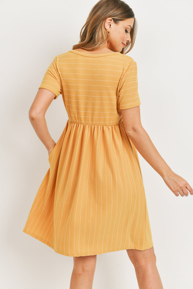 Mustard Short Sleeve Stripe w/Side Pocket Maternity Dress