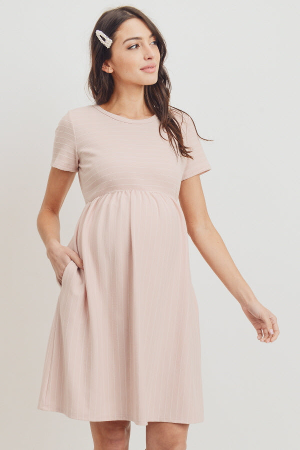 Blush Short Sleeve Stripe w/Side Pocket Maternity Dress