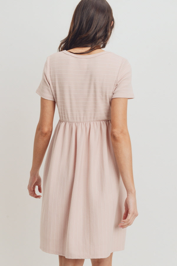 Blush Short Sleeve Stripe w/Side Pocket Maternity Dress