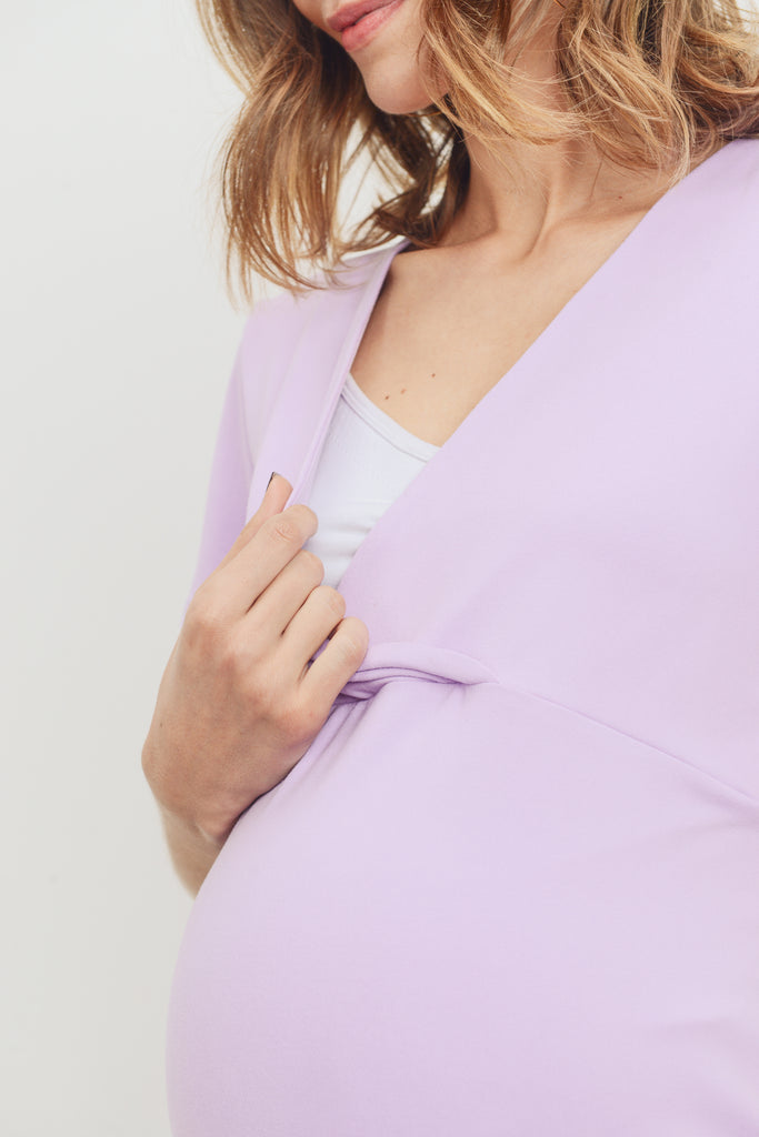 Lavender Short Sleeve Surplice front Maternity & Nursing Top