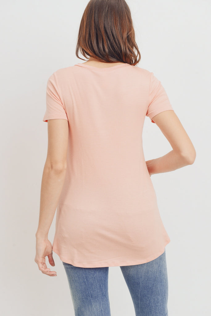 Peach Short Sleeve Asymmetrical Wrap Nursing Top