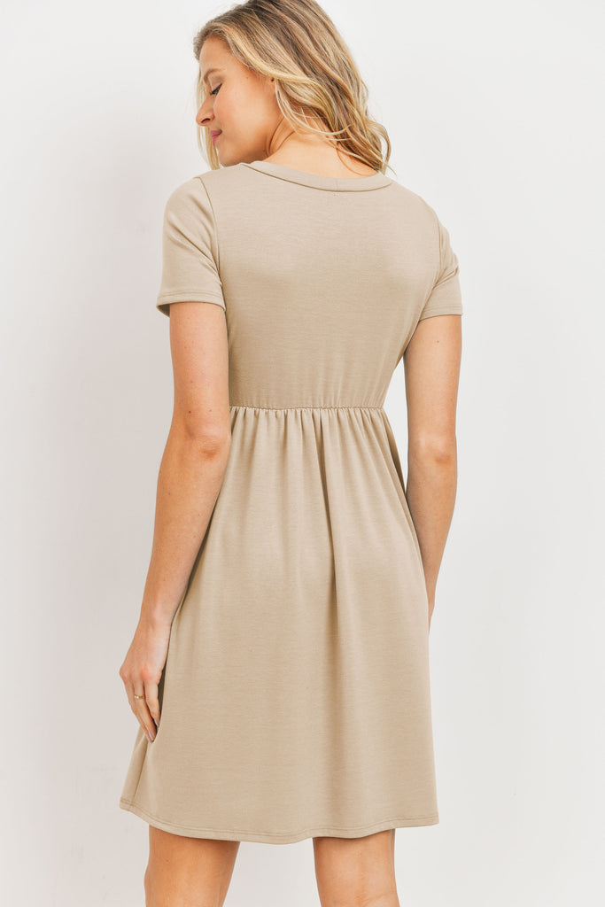 Taupe French Terry Babydoll Maternity T-Shirt Dress