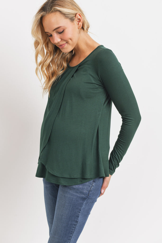 Hunter Green Rayon Jersey Layered Maternity/ Nursing Top