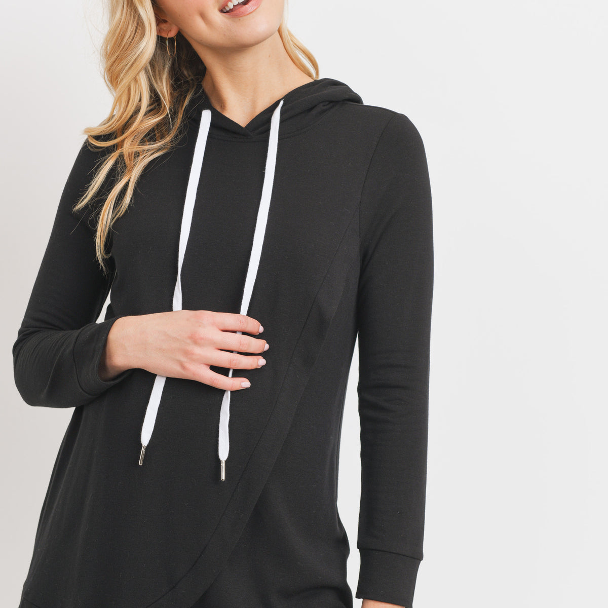 Black Heavy Brushed French Terry Maternity/Nursing Hoodie