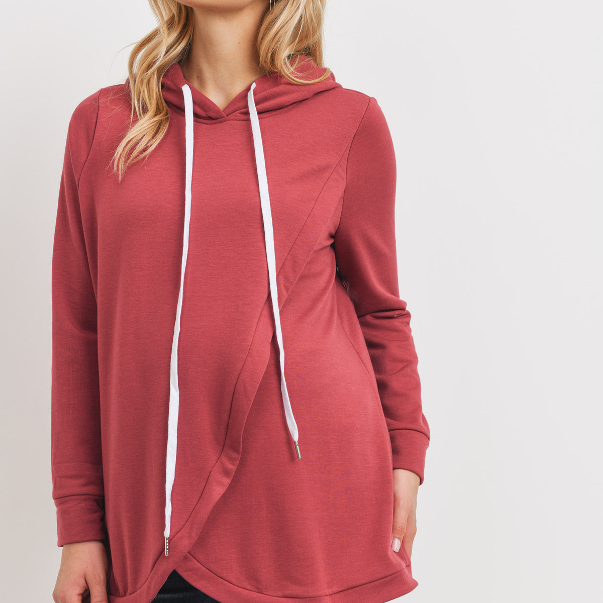 Red Heavy Brushed French Terry Maternity/Nursing Hoodie