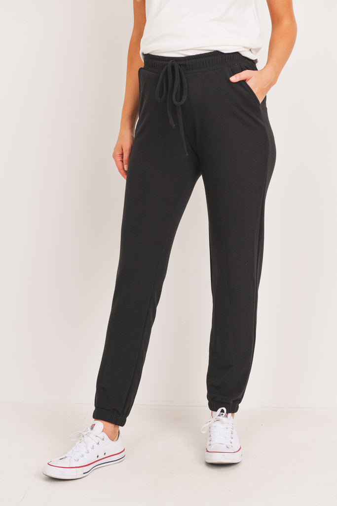 Black Two Toned Brushed Terry Maternity Sweatpants
