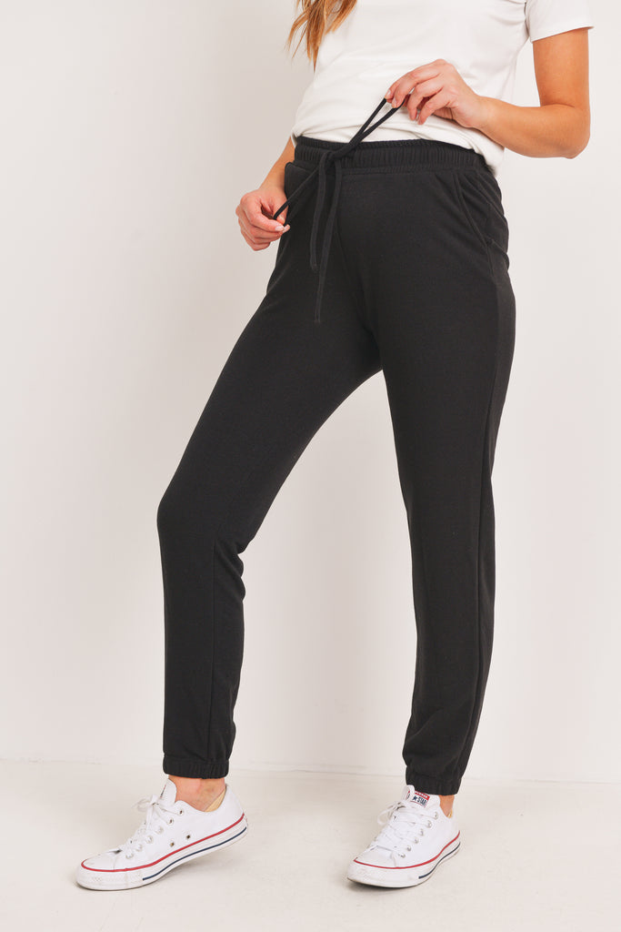 Black Two Toned Brushed Terry Maternity Sweatpants