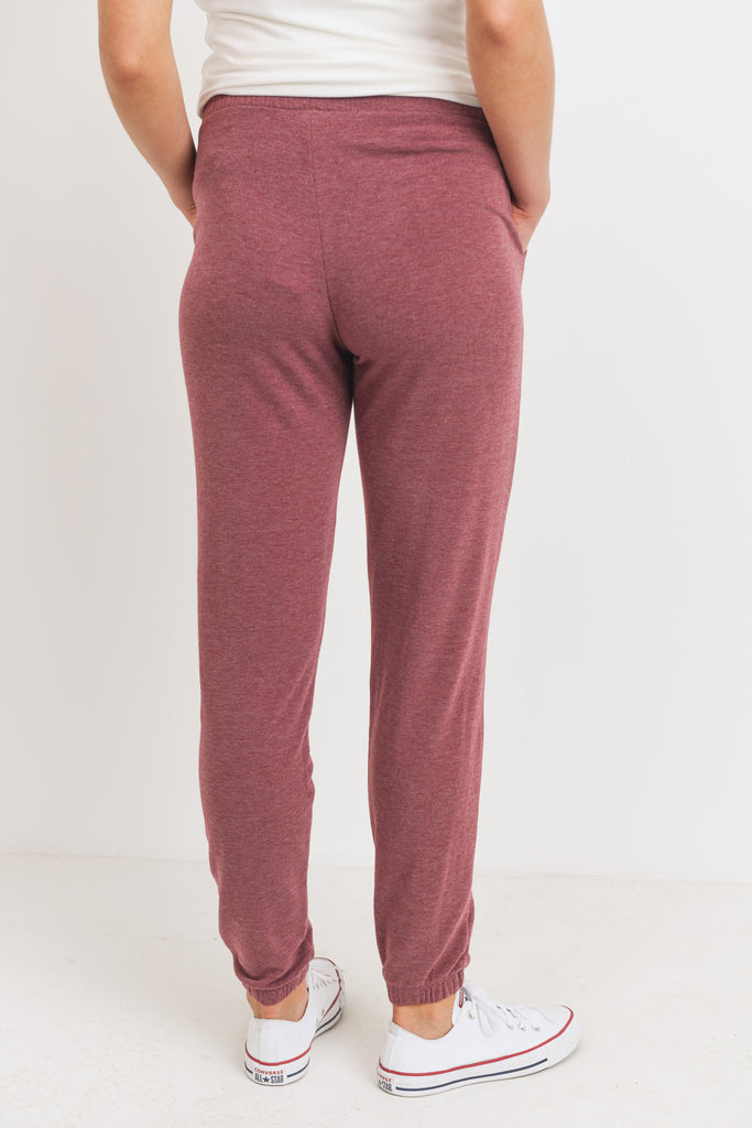 Burgundy Two Toned Brushed Terry Maternity Sweatpants