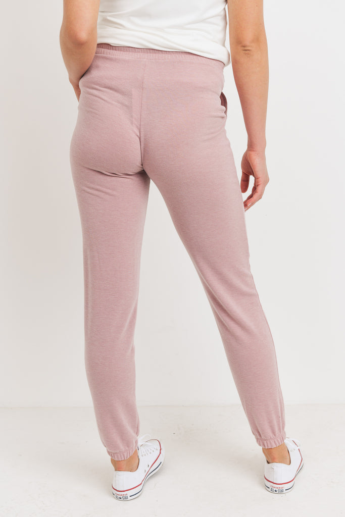 Dusty Pink Two Toned Brushed Terry Maternity Sweatpants