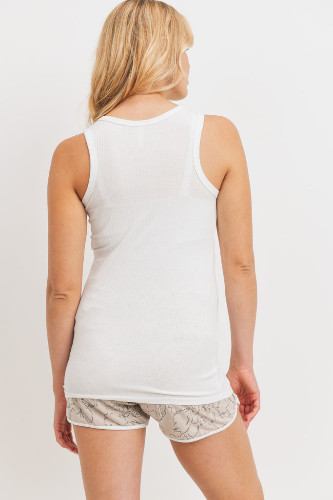 White Solid Ribbed Maternity Tank Top