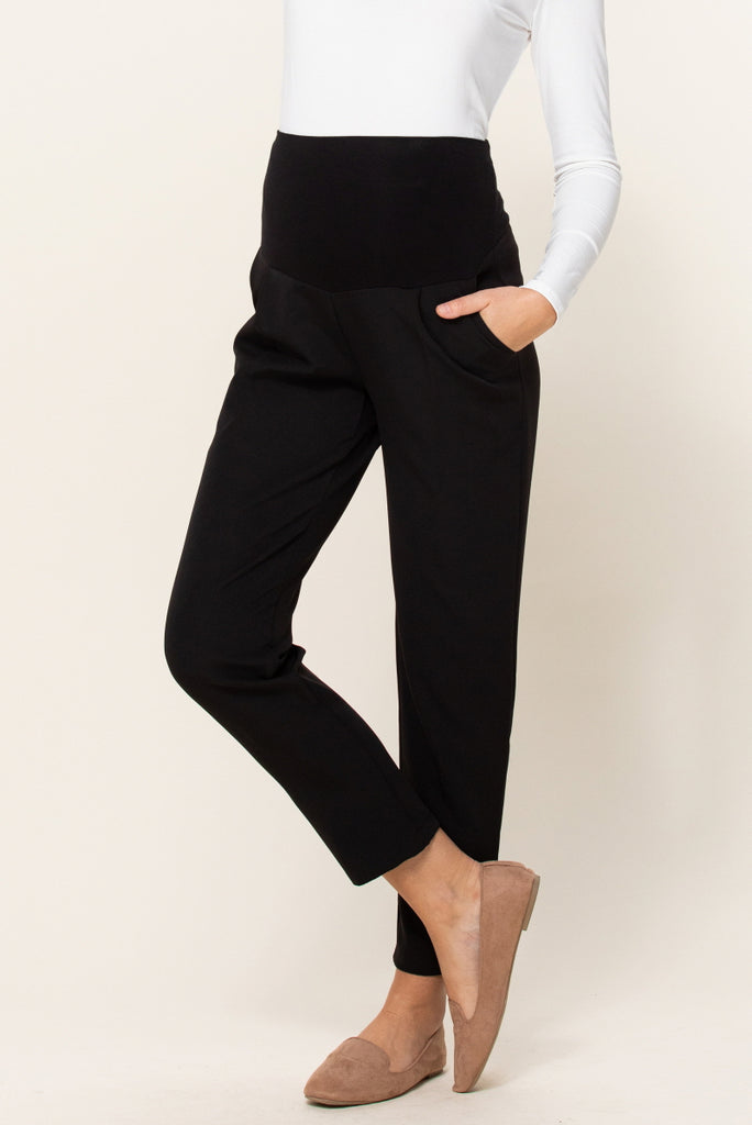 Relax Fit Super Soft Rayon Band Maternity Pants in Black