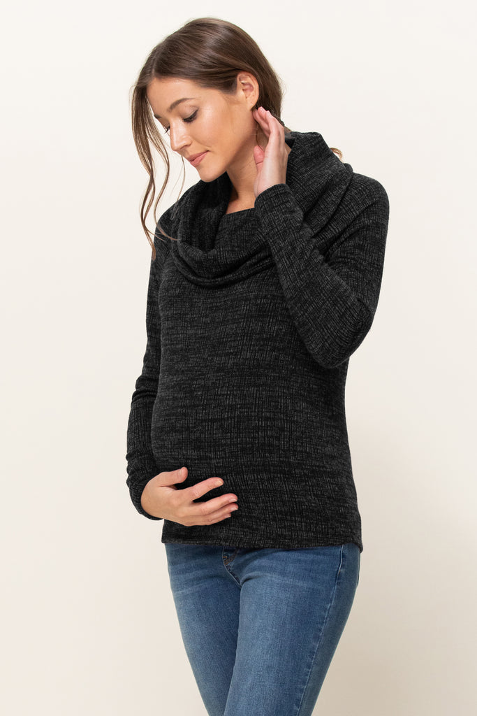 Black Cowl Neck Sweater Knit Maternity Top