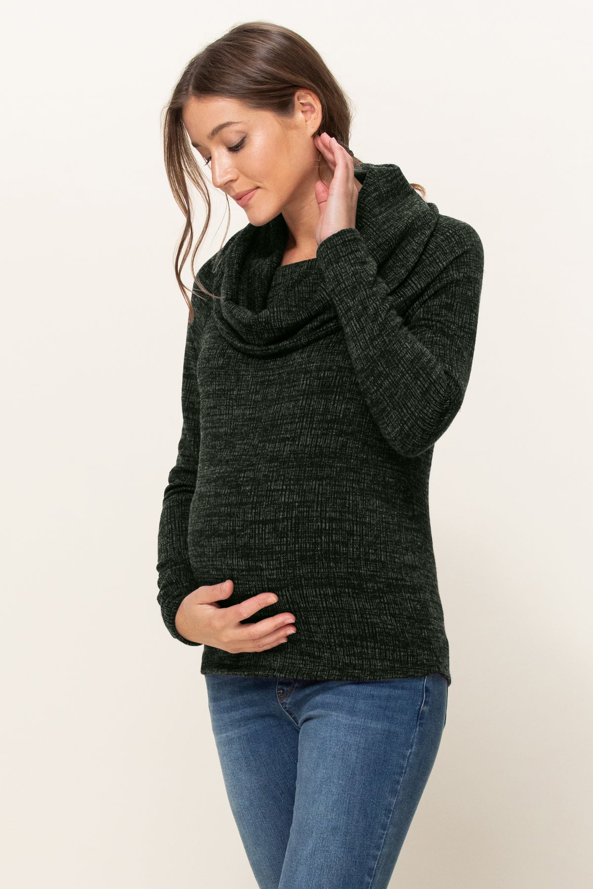 Olive Cowl Neck Sweater Knit Maternity Top