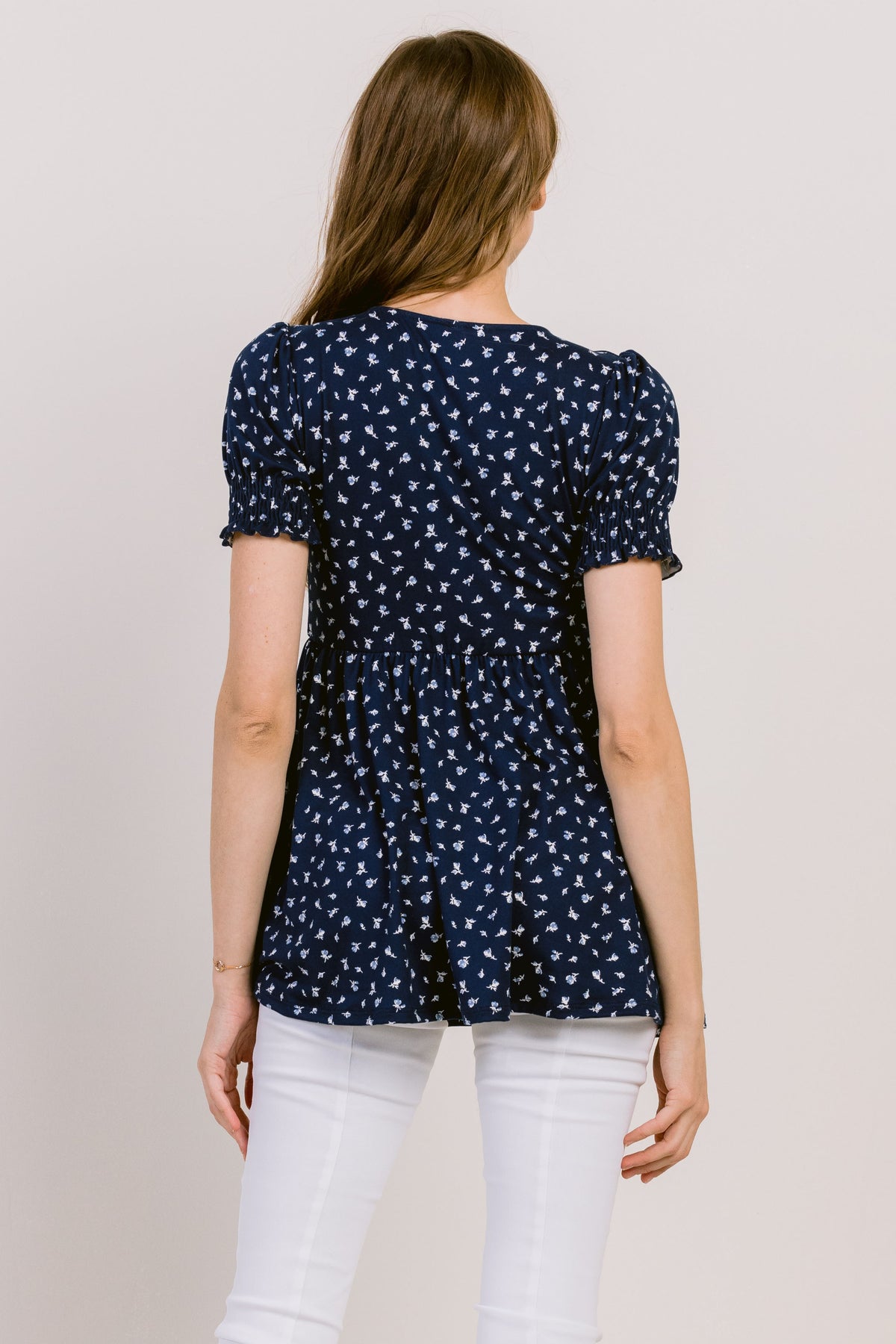 Navy Ditsy Floral V-Neck Wrapped Maternity/Nursing Top