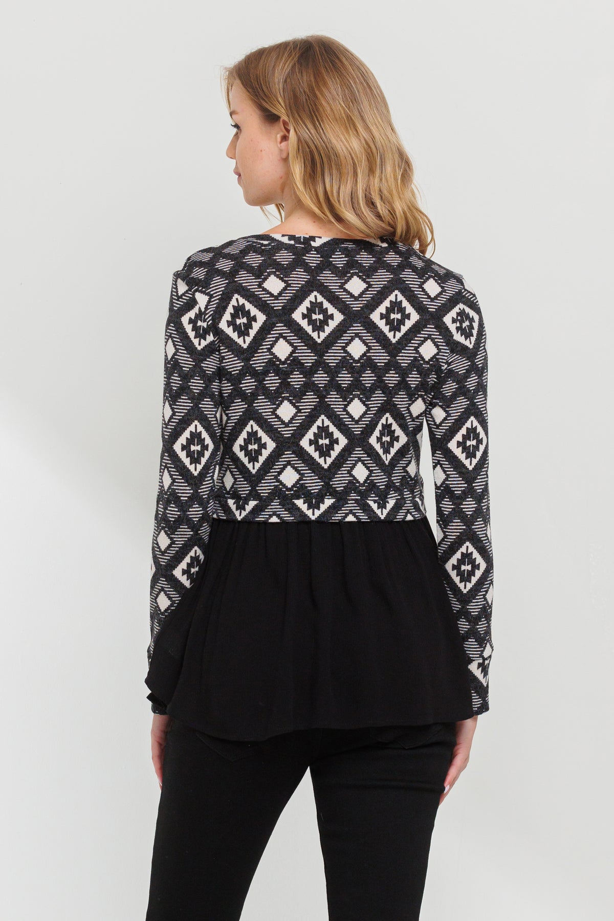 Black Knit Pattern Color Block Maternity Tunic