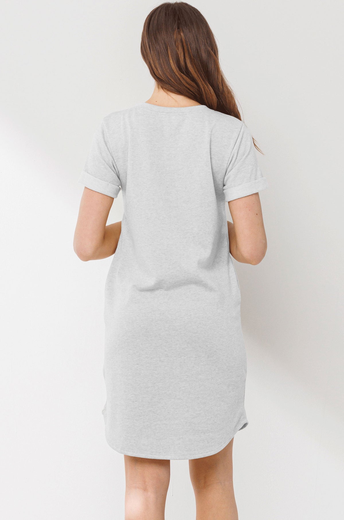 Heather Grey Crew Neck T-Shirt Maternity Dress with Pockets Back