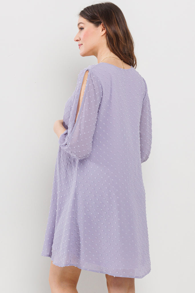 Lilac Cold Shoulder Swiss Dot Maternity Tunic Dress