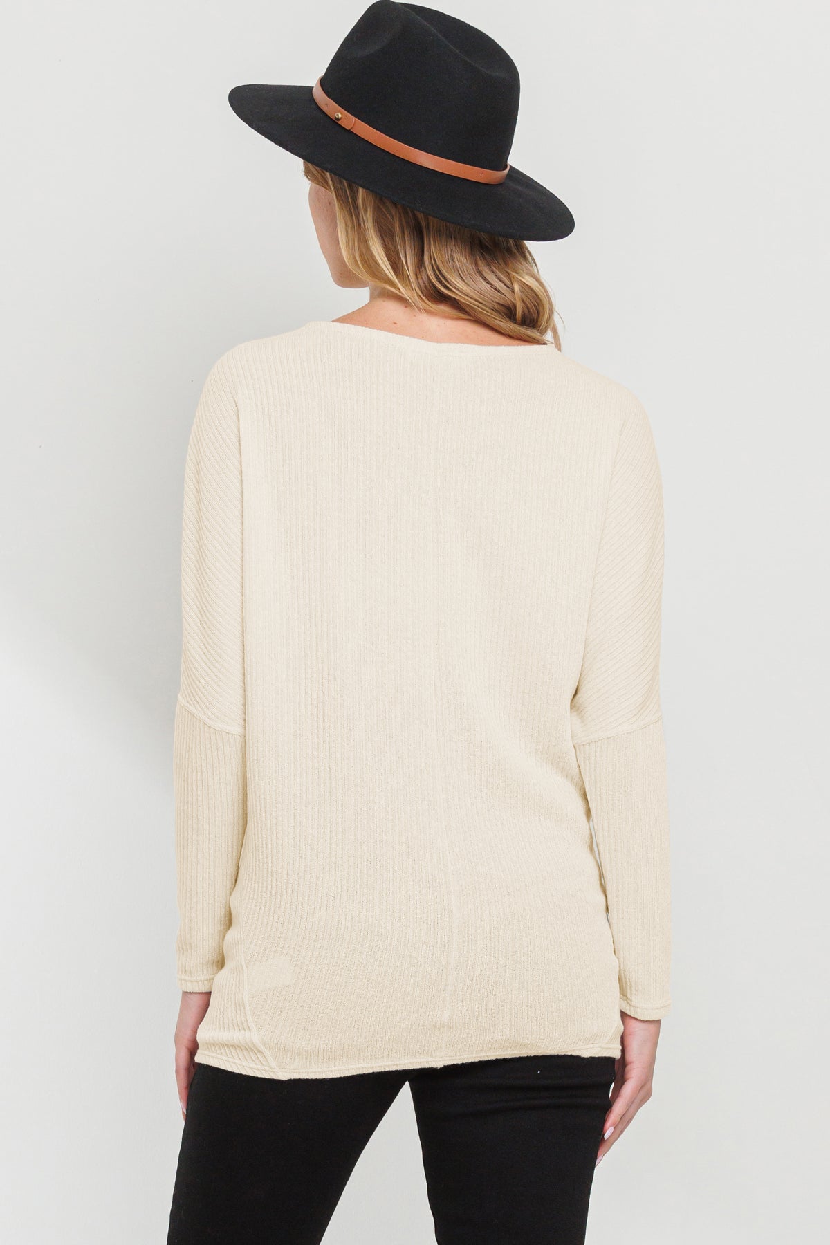 Oatmeal Rib Knit Boat Neck Dropped Shoulder Long Sleeve Maternity Top