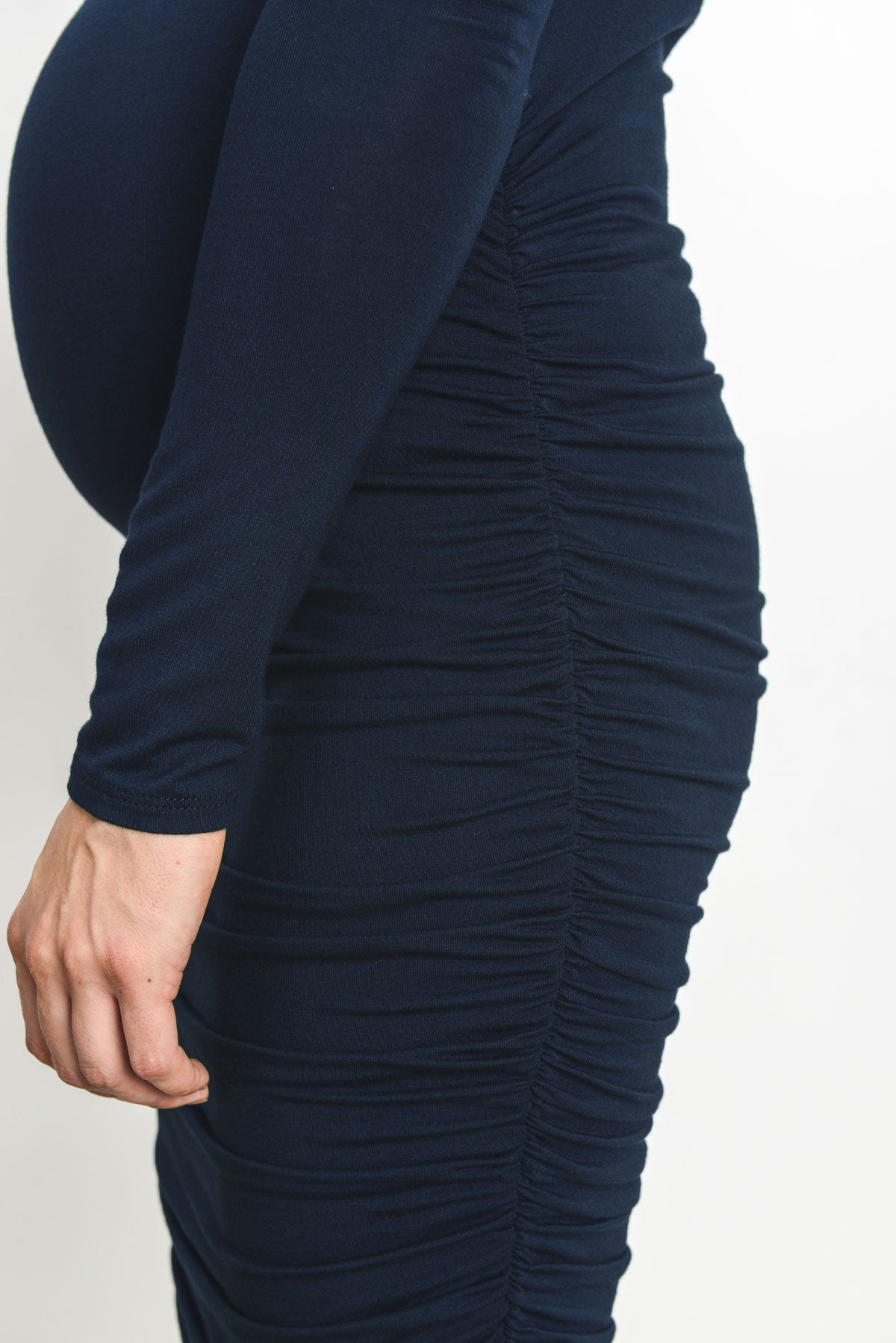 Navy Solid Cold Shoulder Bodycon Maternity Dress