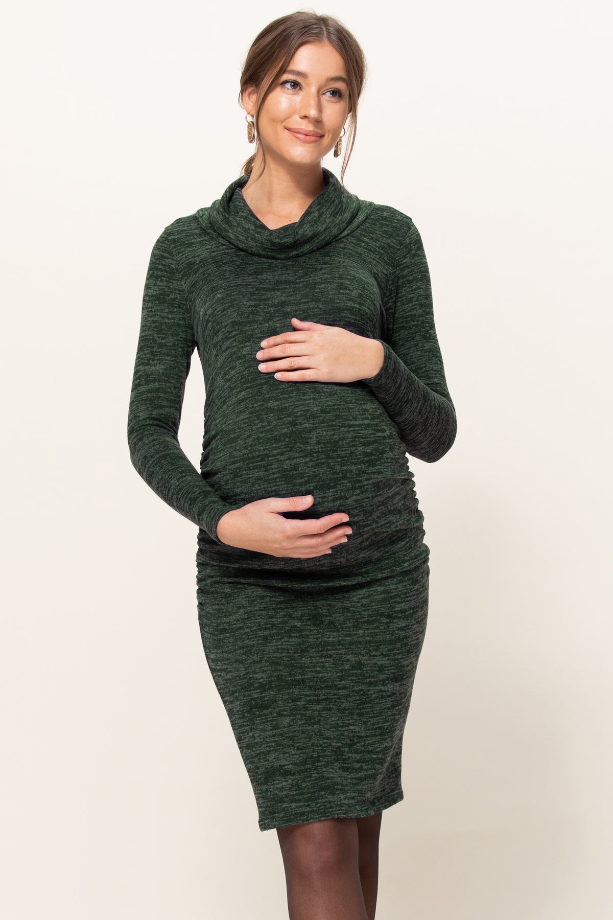 Green Cowl Neck Long Sleeve Maternity Sweater Dress