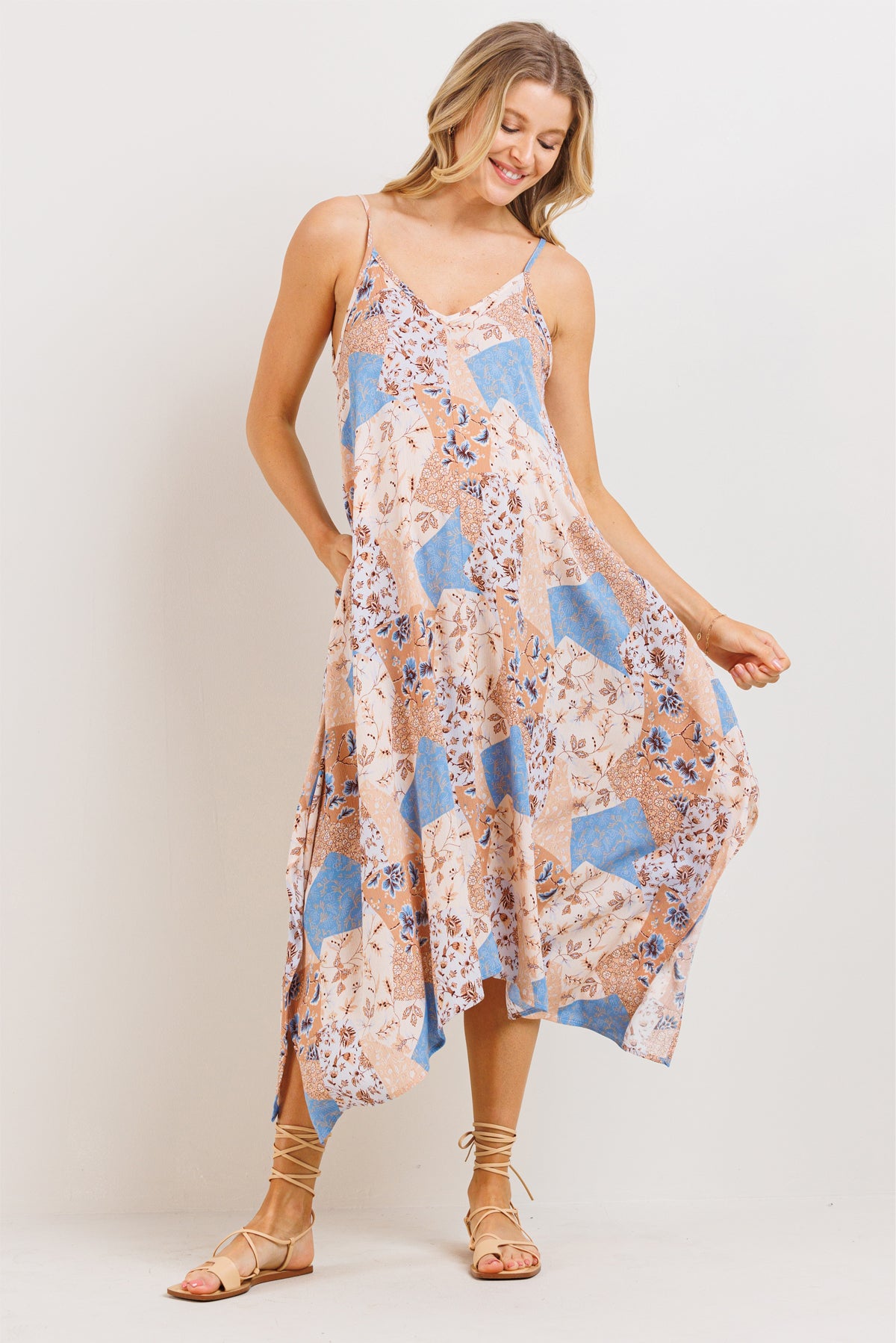 Multi Color Printed Uneven Hem Maternity Dress
