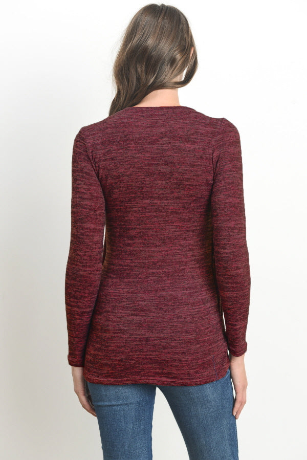 Burgundy/Black Tulip Hem Long Sleeve Maternity & Nursing Top