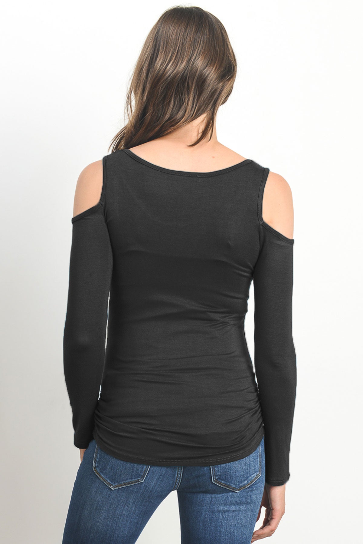 Black Solid Open Cold Shoulder Maternity/Nursing Top