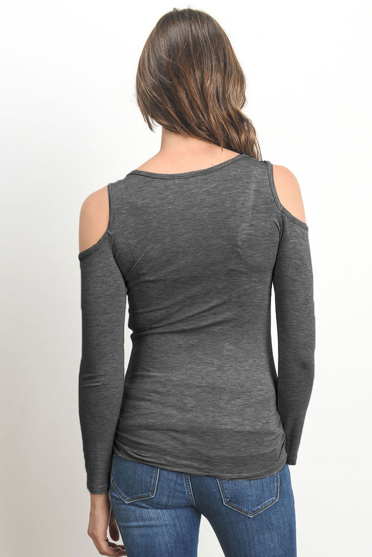 Charcoal Solid Open Cold Shoulder Maternity/Nursing Top