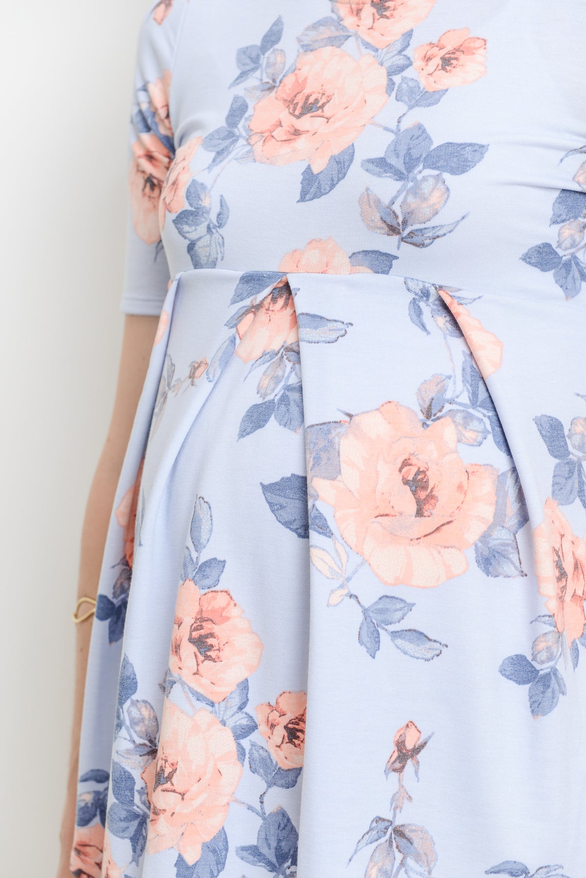 Chambray Floral Round Neck Peplum Maternity Top