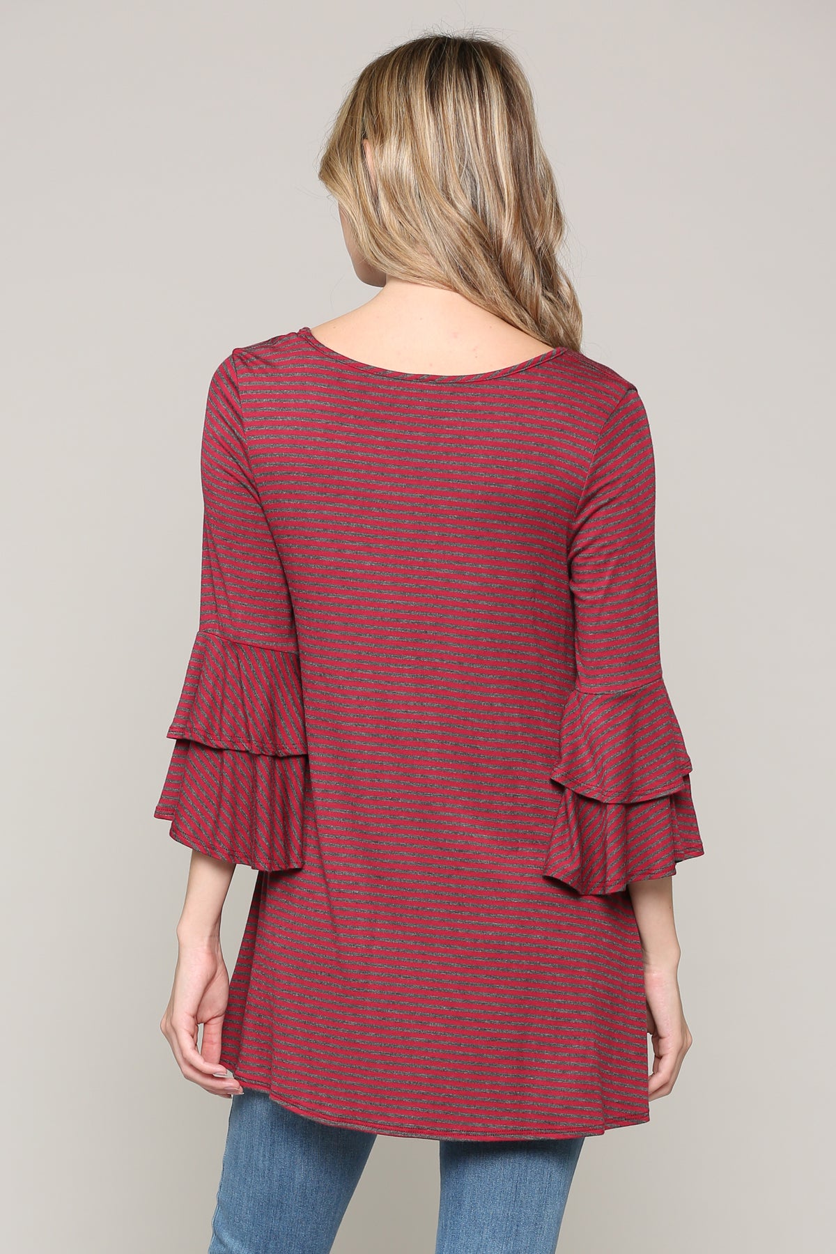 Burgundy/Charcoal Double Ruffled Sleeve Maternity Top