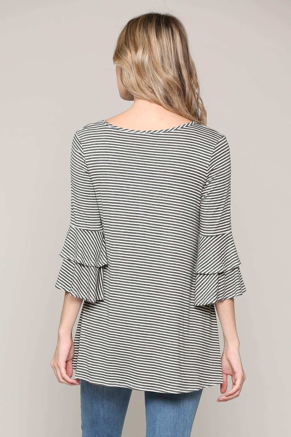 Charcoal/Ivory Double Ruffled Sleeve Maternity Top