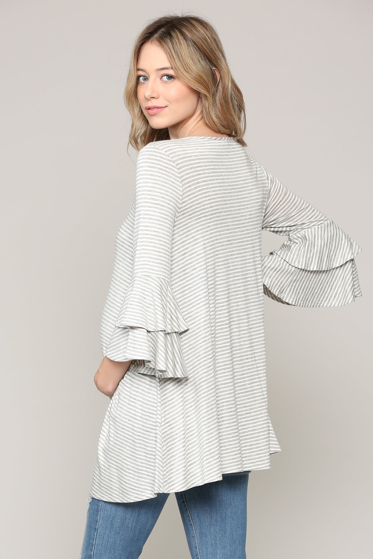 Grey/Ivory Double Ruffled Sleeve Maternity Top