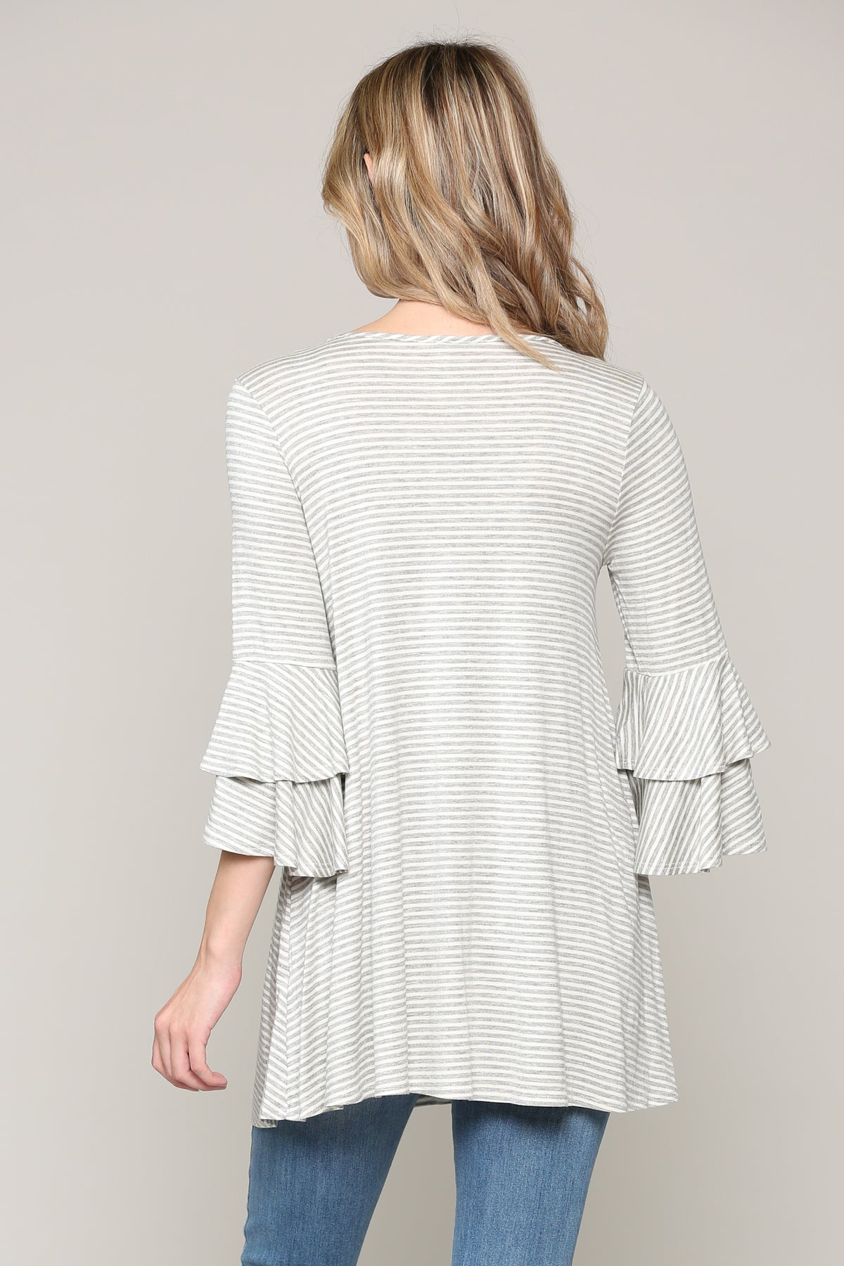 Grey/Ivory Double Ruffled Sleeve Maternity Top
