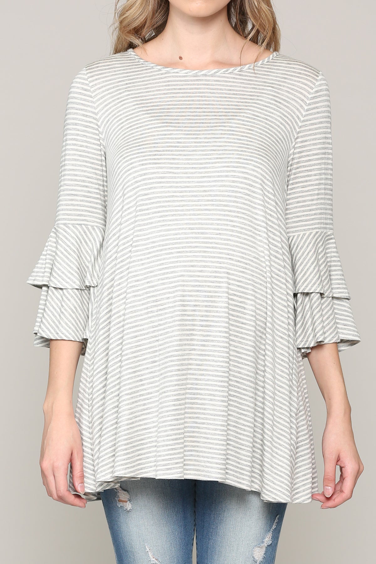 Grey/Ivory Double Ruffled Sleeve Maternity Top