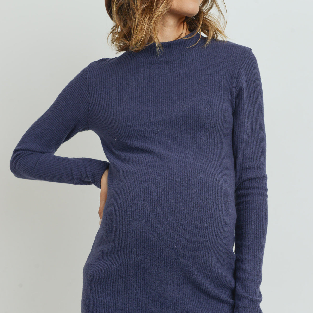 Navy Rib Knit Mock Neck Maternity Top