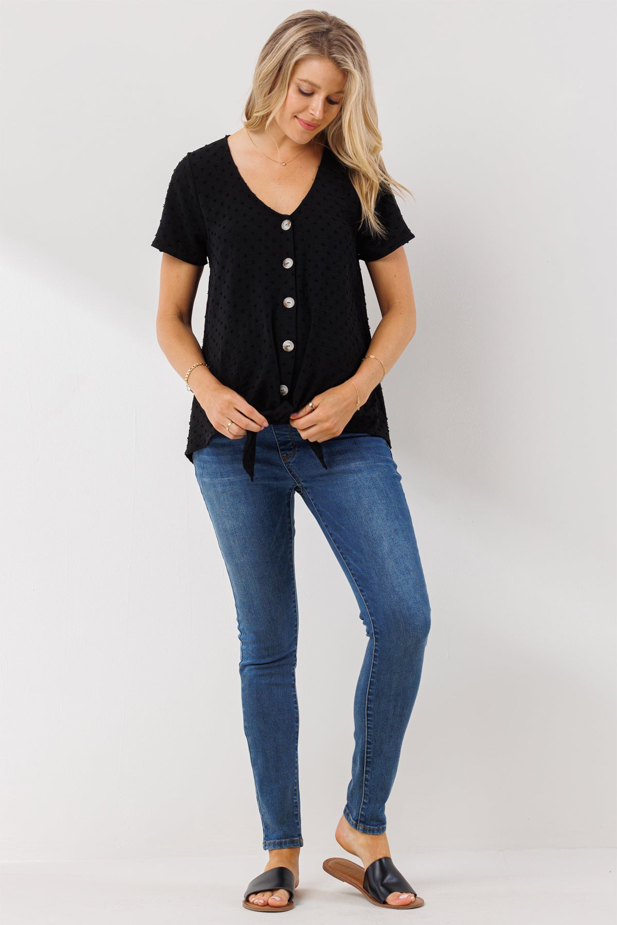 Black Swiss Dot Button Down Maternity & Nursing Shirt