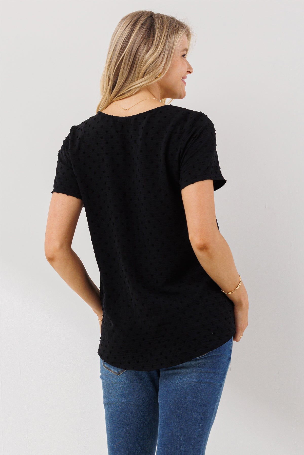 Black Swiss Dot Button Down Maternity & Nursing Shirt