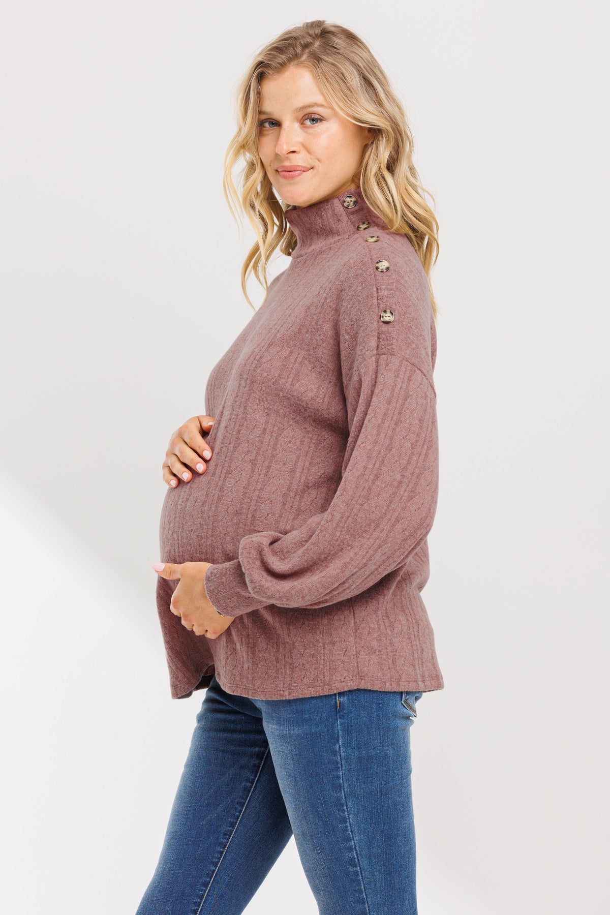 Mauve Turtle Neck Maternity Sweater Knit Top