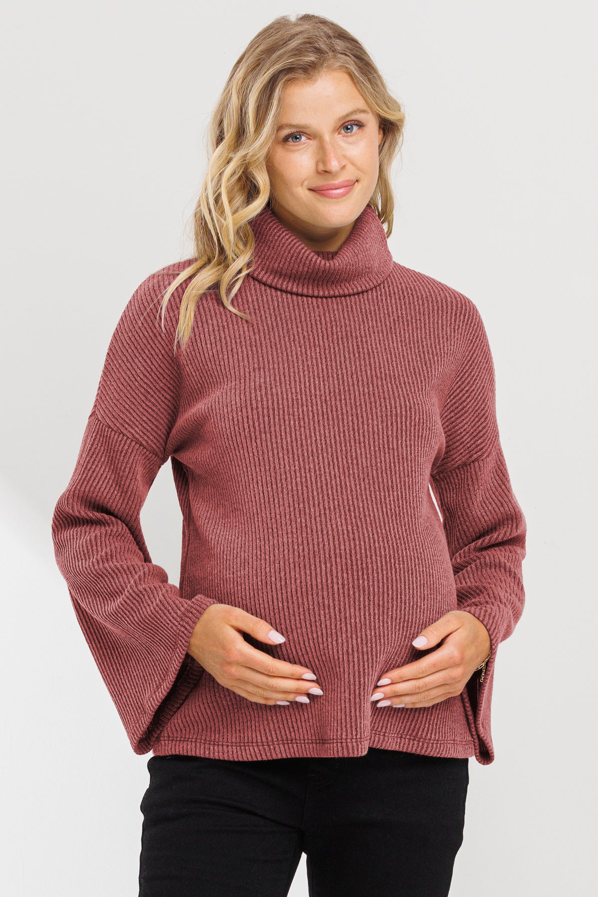 Red Turtle Neck Knit Sweater Maternity Top