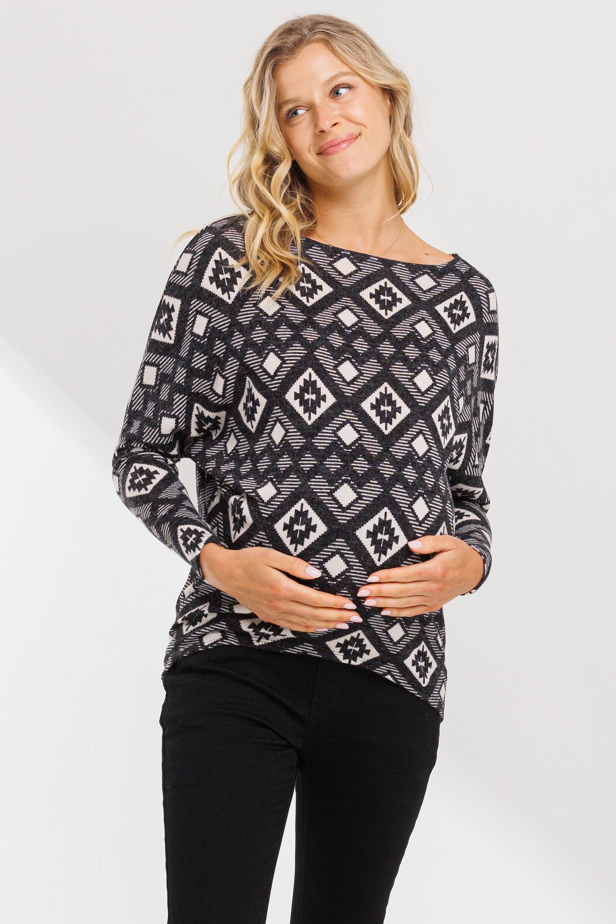 Black Dolman Sleeve Rib Knit Maternity Top