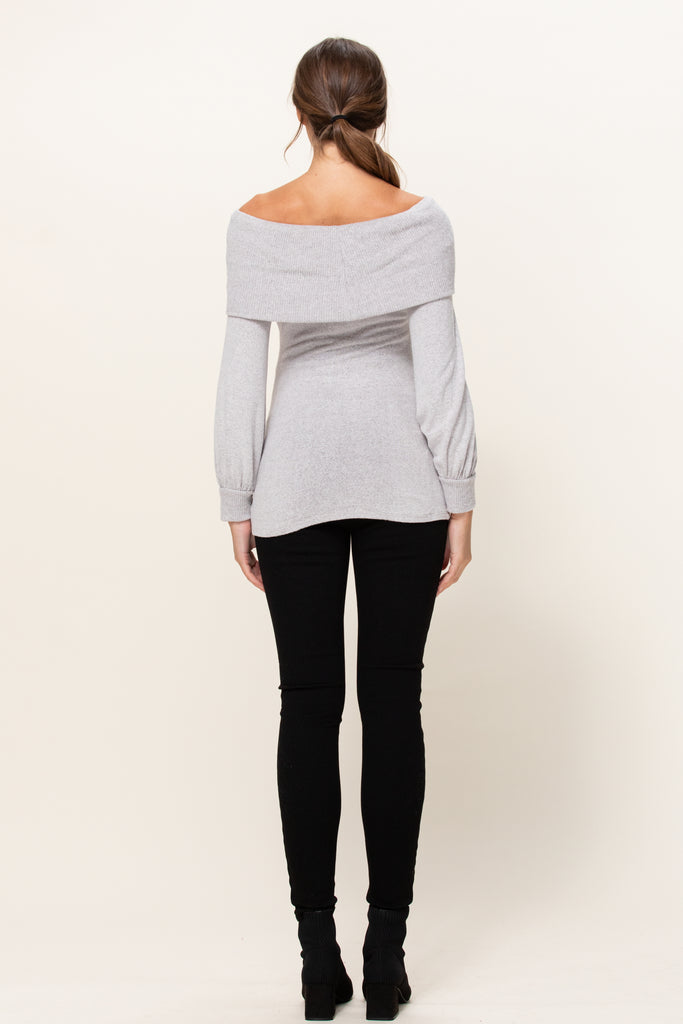 Heather Grey Cashmere Like Sweater Knit Off Shoulder Top
