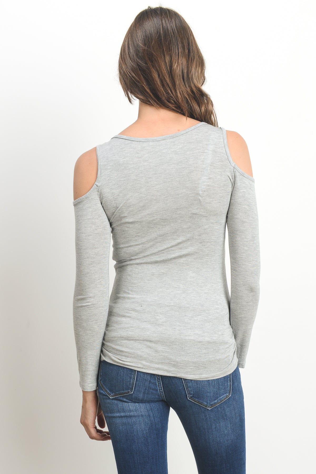 Heather Grey Solid Open Cold Shoulder Maternity/Nursing Top