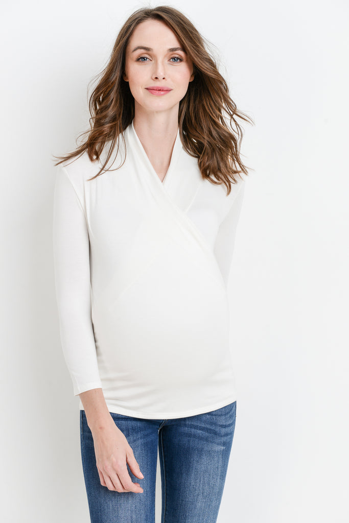 Ivory Surplice Long Sleeve Maternity & Nursing Top Front