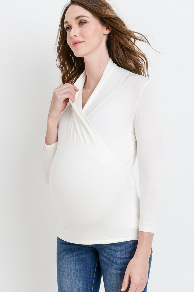 Ivory Surplice Long Sleeve Maternity & Nursing Top Side