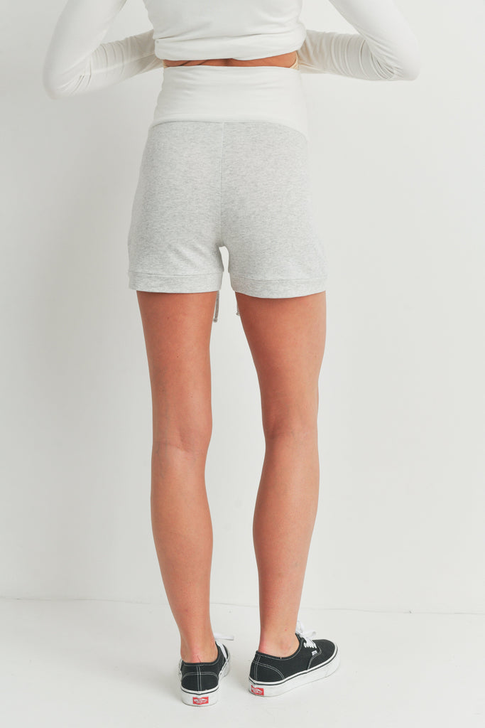 Light Grey Solid Terry Waist Band Maternity Short