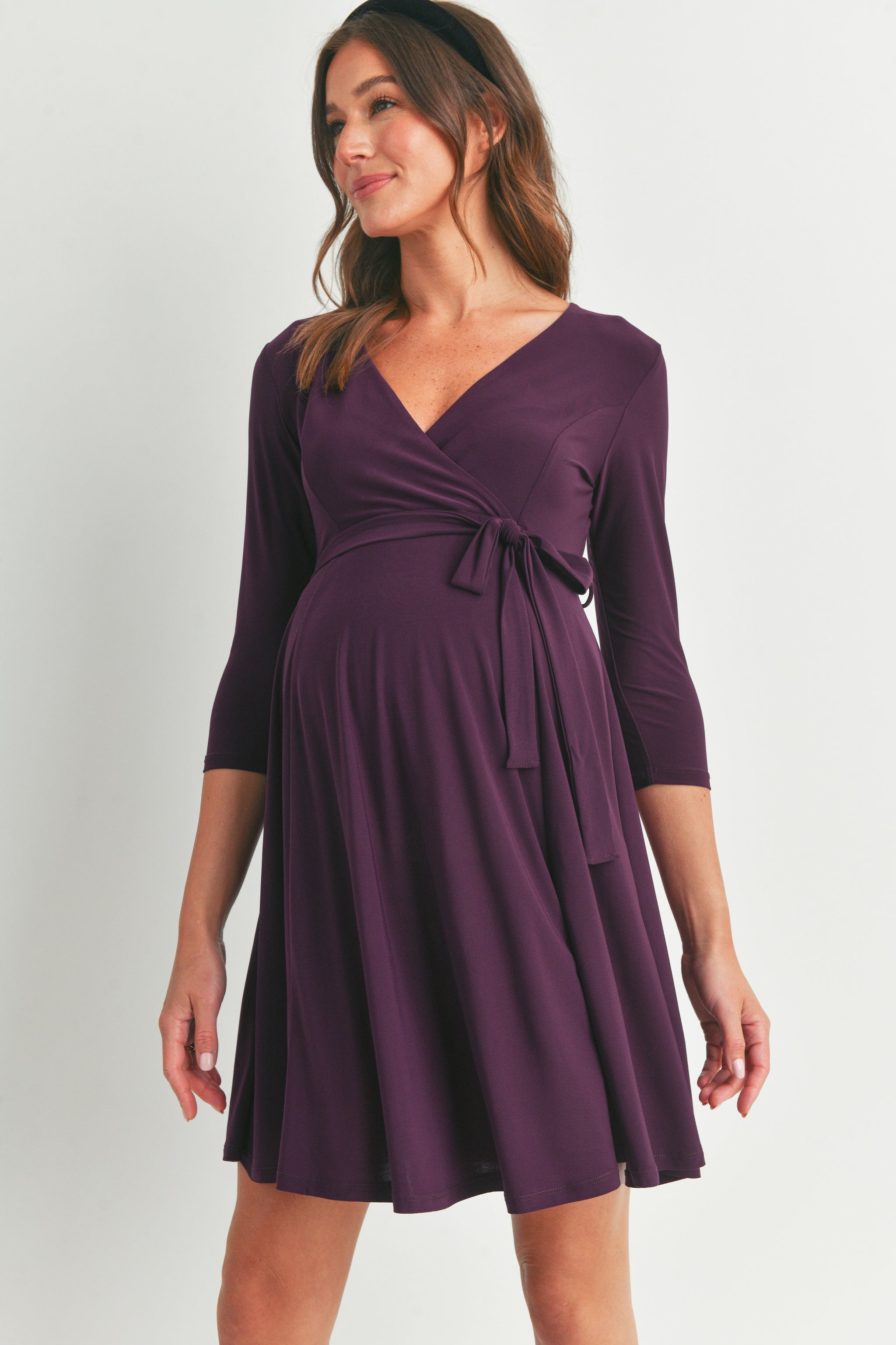 Surplice Wrap Maternity Nursing Dress with Tie Black / Medium