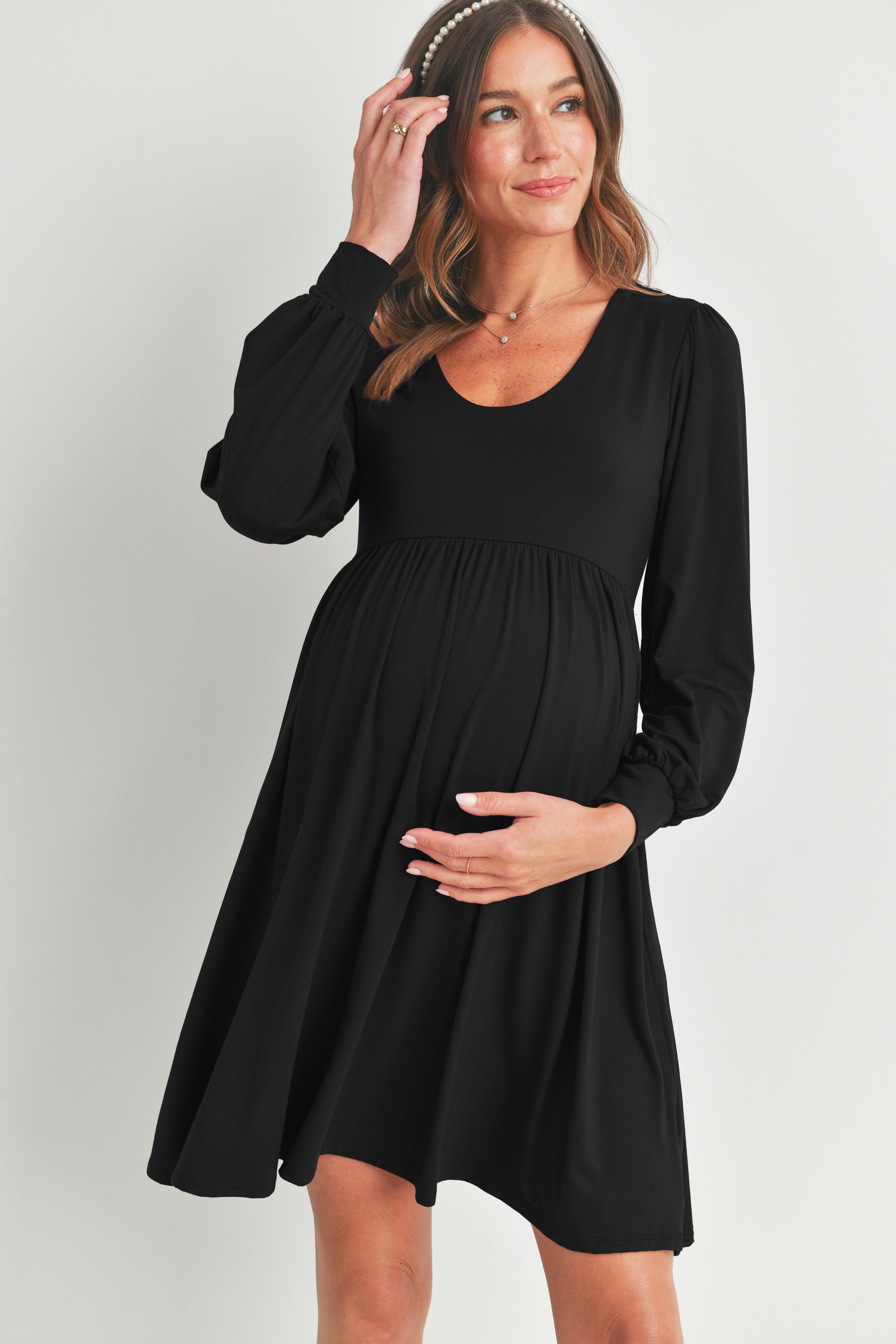 puffy sleeve long dress maternity Pink Floral Puff Sleeve Maternity Maxi Dress Small