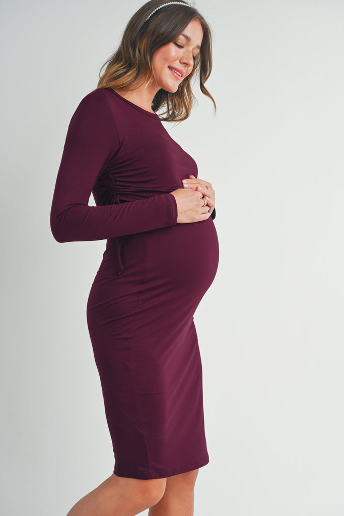 Burgundy Rayon Modal Maternity Nursing Dress Side